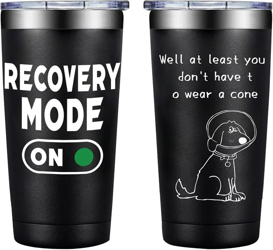 Get Well Gifts for Men, Funny Surgery Recovery Gifts, 20oz Black Stainless Steel Tumbler with Lid, Get Well Soon Gifts for Women After Surgery,at Least You don't Have to Wear a Cone