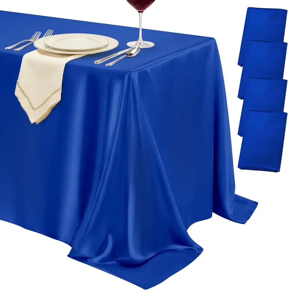 4 Pack Royal Blue Satin Tablecloth 58 x 102 Inch Overlay Seamless Design