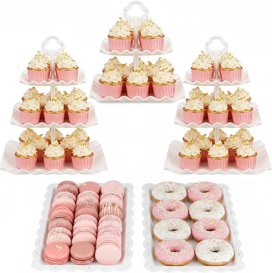 NWK 5-Piece Cupcake Stand & Appetizer Trays Set (Square, White)