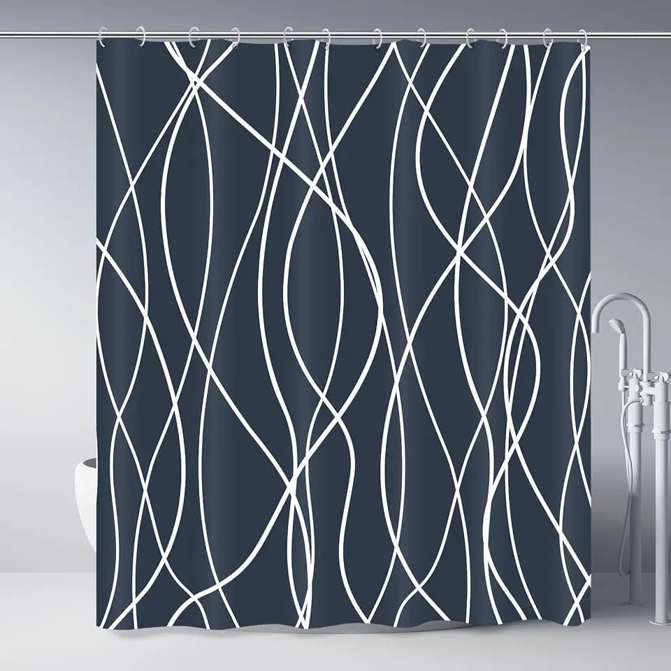 Striped Shower Curtain for Bathroom, Aegean Blue, 72" W x 72" L