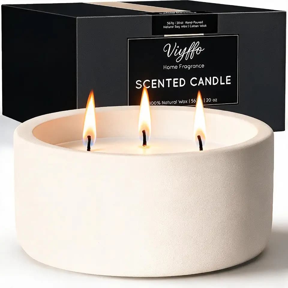 Viyffo 20oz Large Fall Scented Candle – Vanilla Dreamscape, 3 Wick Non Toxic Soy Candle, Ivory White Ceramic Jar, Luxury Home Fragrance, Elegant Room Décor & Premium Birthday Gift