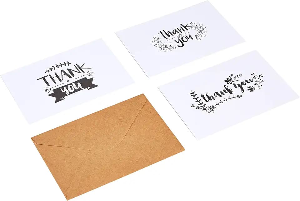 Amazon Basics Thank You Cards and Envelopes, Black and White, 4" x 6", 48 Count