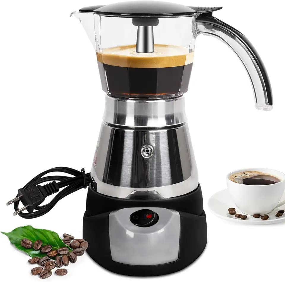 Electric Moka Pot 3-6 Cup 150-300ml Plastic Transparent Stovetop Espresso Maker Portable Stainless Steel Mocha Pot Percolator Italian Coffee Makers Greca Machine Cafe Classic for Home Camping