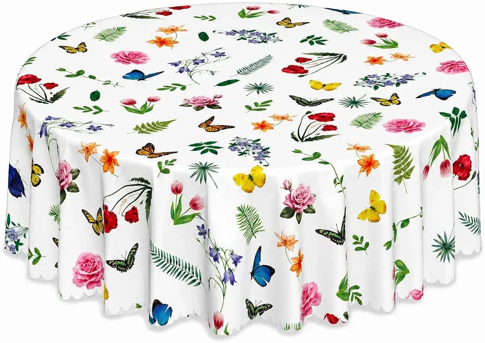 60 Inch Round Oil Resistant Waterproof Polyester Tablecloth
