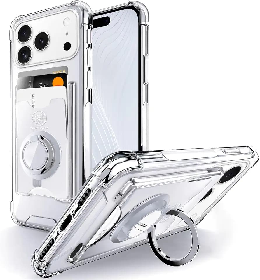 Shields Up for iPhone 17 Pro Max Case with Card Holder Stand, 6.9", Clear