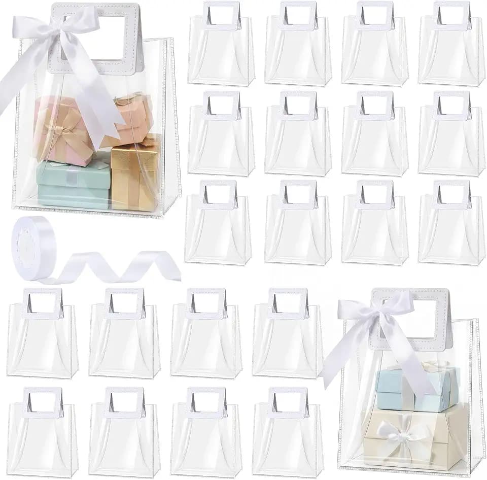 YooNotee 24 Pcs Clear PVC Gift Bags with Handles and Ribbon