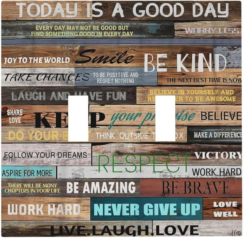 Inspirational Quotes Rustic Barn Door Double Toggle Light Switch Cover Decorative Vintage Family Rules 2 Gang Wall Plate Electrical Faceplate for Bathroom Home Living Room Decor 5 x 4.9 In