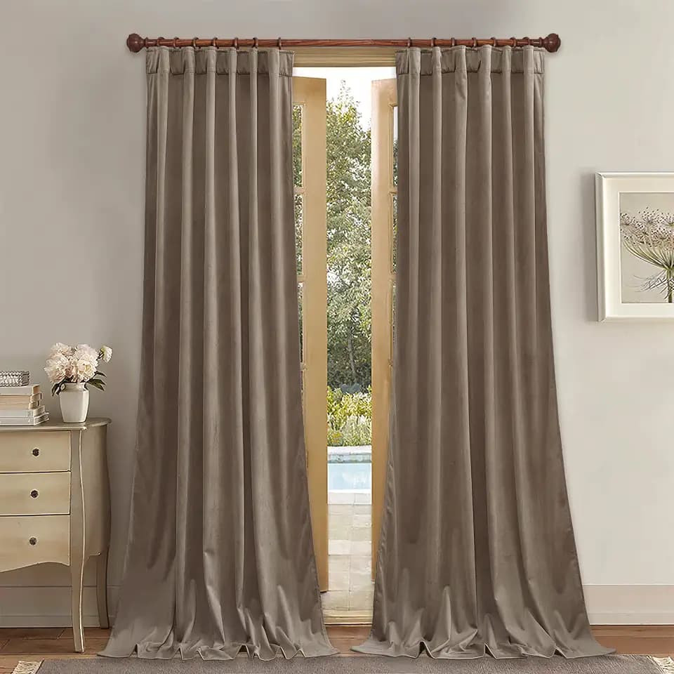 StangH Taupe Velvet Curtains Luxury for Living Room, W52 x L96, 2 Panels