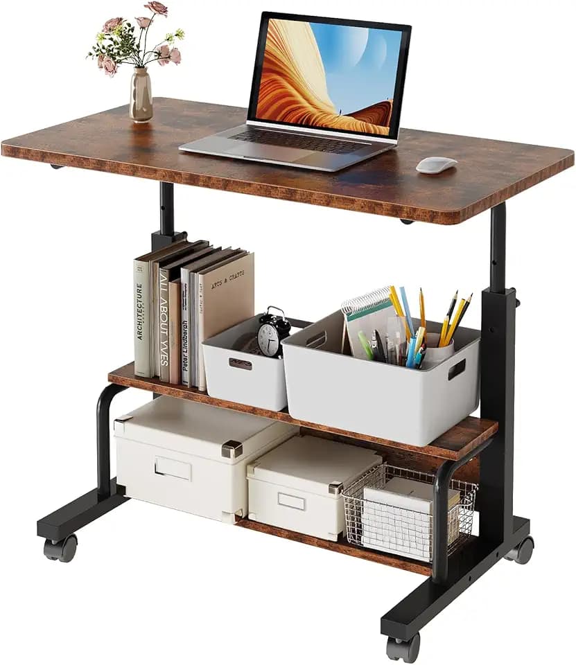 DUMOS Rolling Desk, Storage Shelves, Laptop Table, Home Office