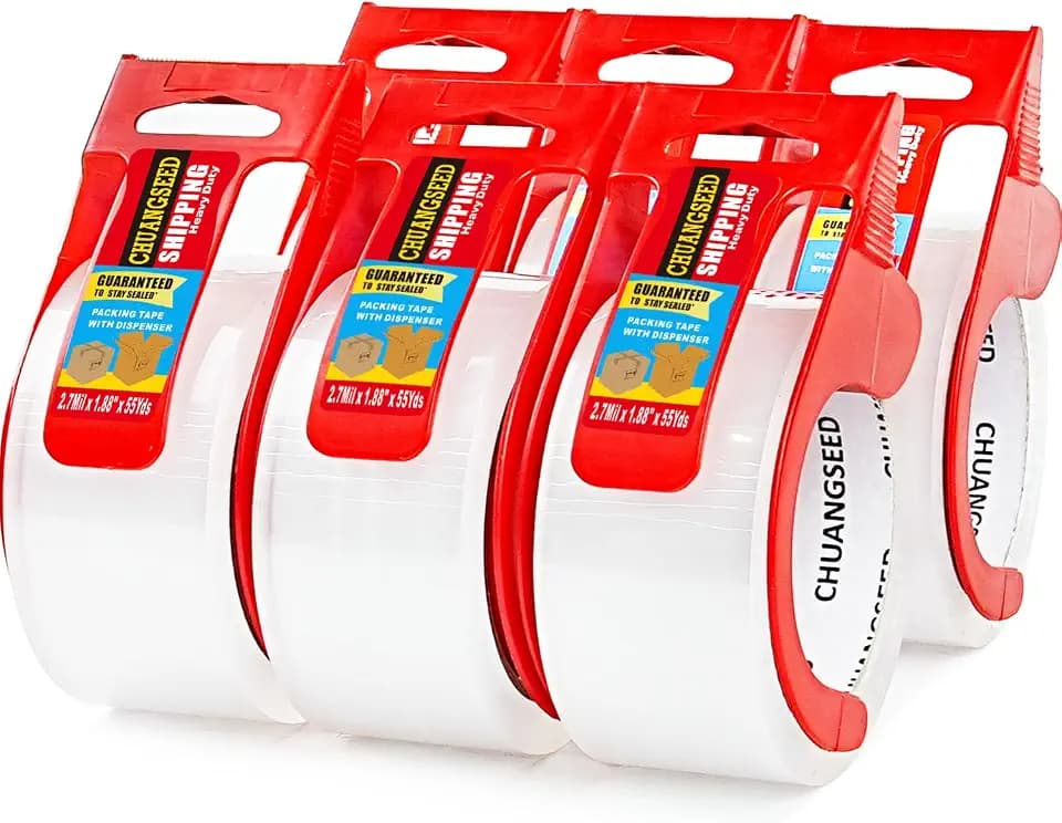 CHUANGSEED 6-Pack Clear Packing Tape with Dispenser -2.7mil x 1.88" x 55Y Heavy Duty Packing Tape for Moving Boxes-Moving Tape Strong Adhesive Packaging Tape