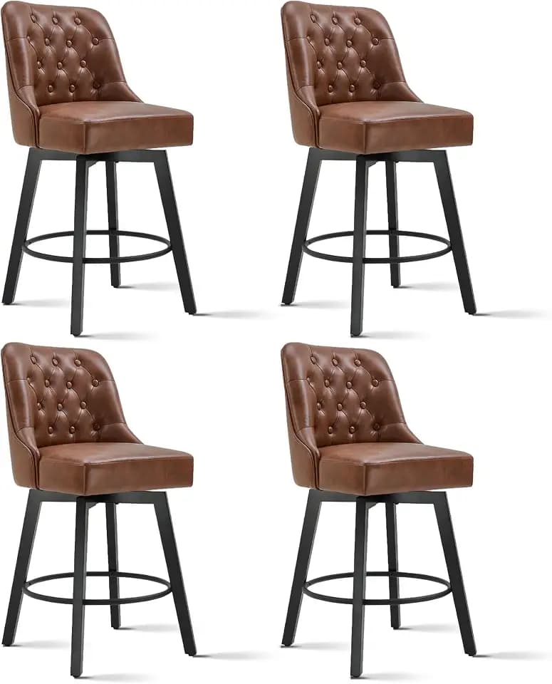 KISLOT Swivel Bar Stools with Back, 26" Counter Height, 4-Pack Brown
