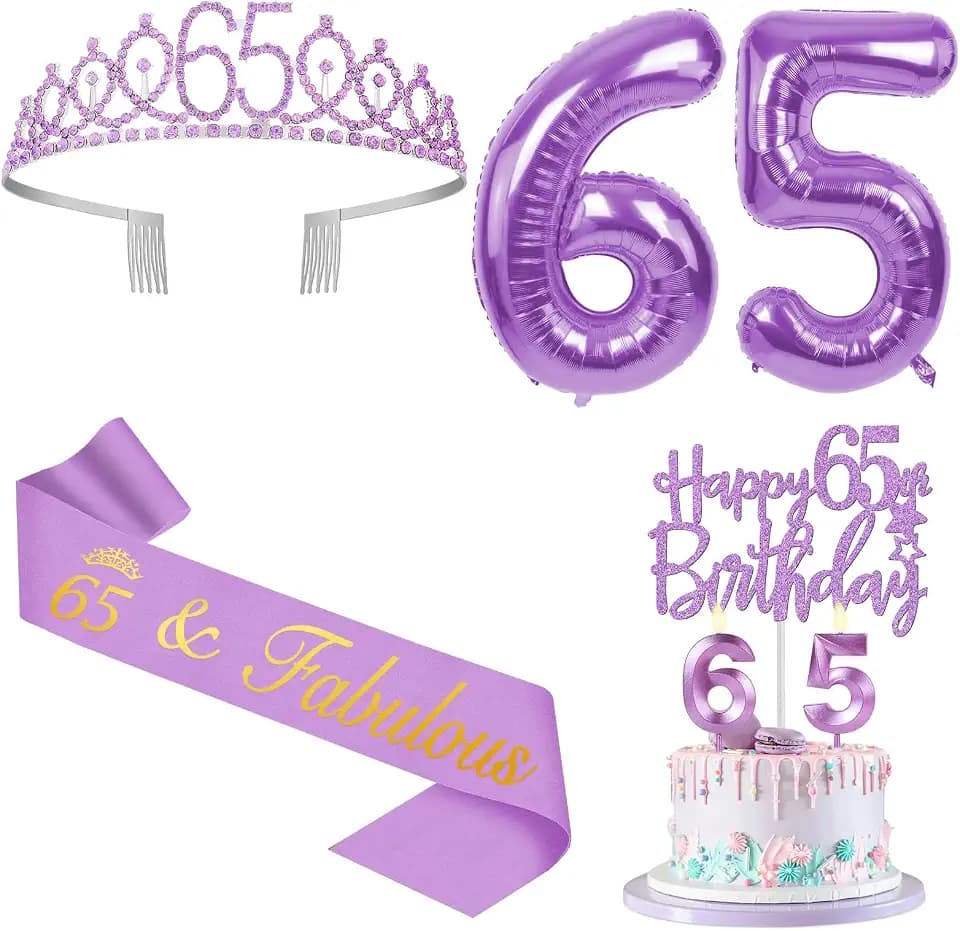 YeohJoy Purple 65th Birthday Decorations for Women, 65th Birthday Women