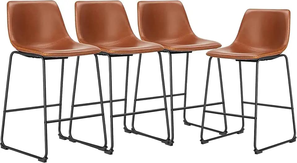 DUMOS Counter Height Bar Stools Set of 4, Faux Leather Metal Bar Chairs