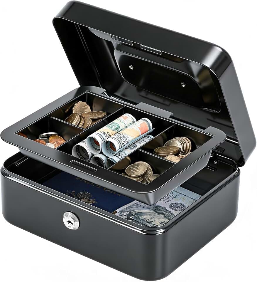 KYODOLED Small Metal Lock Box with Key for Cash and Medication, 2 Keys