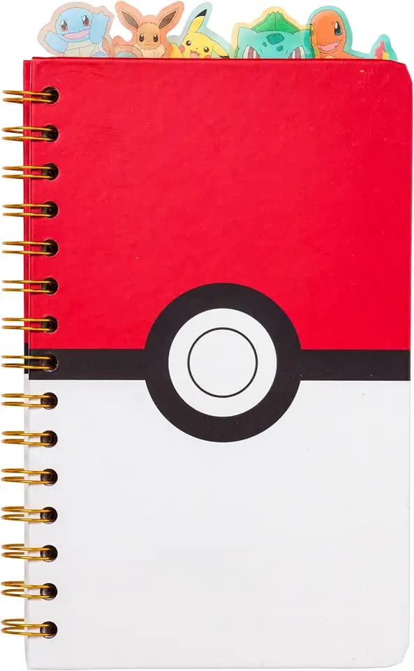 Silver Buffalo Pokémon Pokeball, Pikachu, Spiral Tabbed Notebook, 8" x 5"