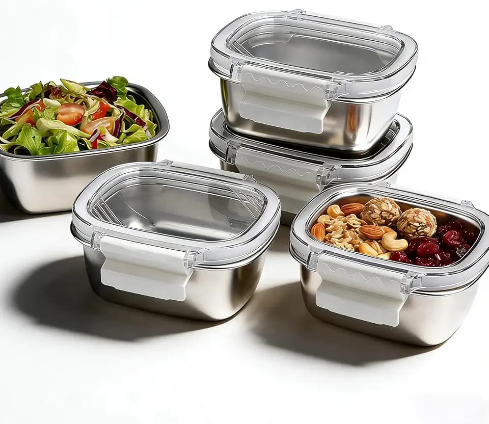 5 Pack Food-Grade 304 Stainless Steel Reusable Snack Containers with Lids - 8.45 oz Small Metal Meal Prep Boxes, Shatterproof Leakproof Freezer Safe for Portioning Snacks & Dips