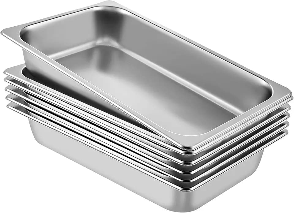 VEVOR 6 Pack Stainless Steel Hotel Pans,Full Size 4Inch Deep 22 Gauge/ 0.8mm Thick Anti-Jam Commercial Food Pans for Steam Tables, Catering Food Storage Metal Pan for Steam Tables, Restaurants