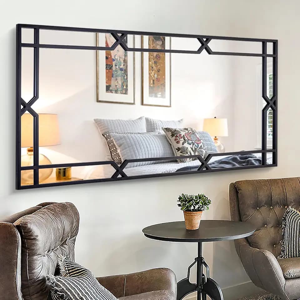 Chende 26"x55" Large Decorative Mirror with Matte Black Metal Tube Frame