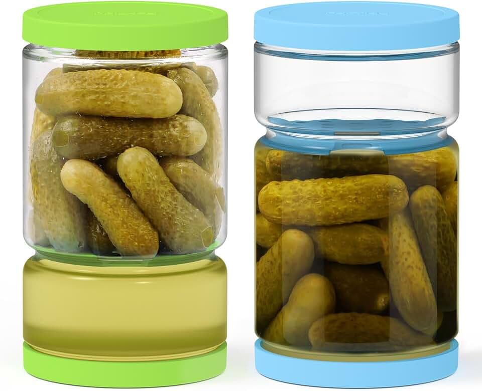 ForTidy Glass Pickle Container with Strainer, Food Jar, 45oz, Green&Blue
