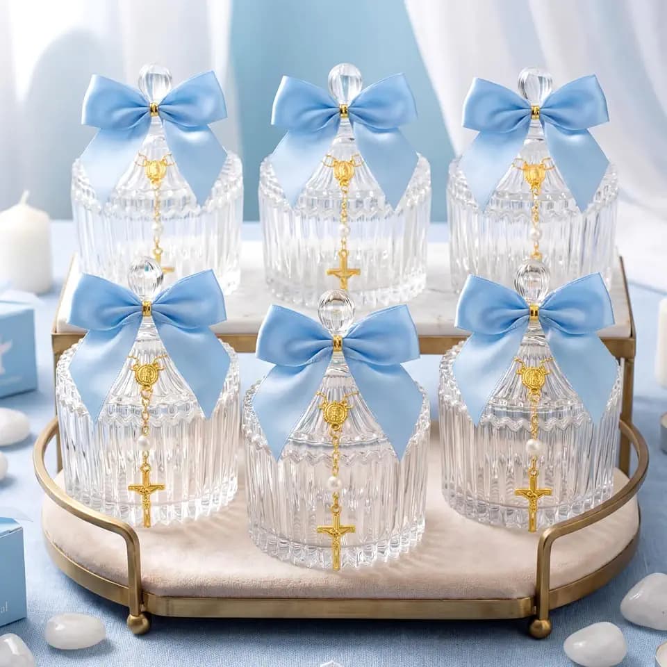 Chuangdi 6 Sets Baptism Favors for Guests Crystal Candy Bowl Gift,Light Blue
