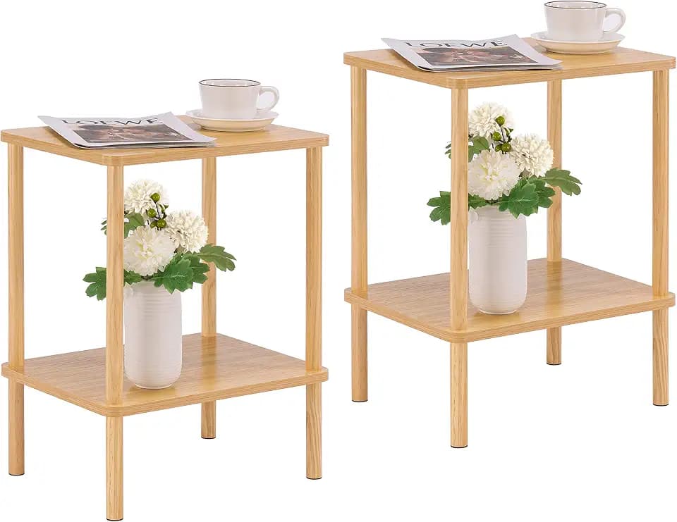 Apicizon End Table Set of 2, Side Table with Solid Wood Legs, Natural