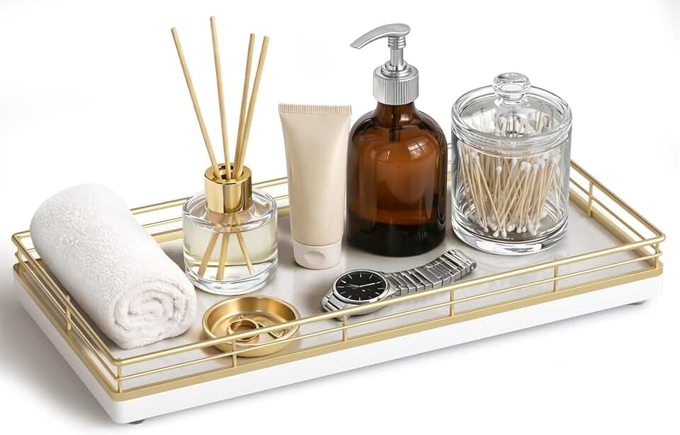 Bathroom Vanity Tray for Countertop, 12" x 6" Oak Wood Toilet Tank Tray