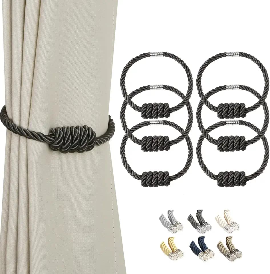 BEL AVENIR Magnetic Curtain Tiebacks 6 Pack Hand-Woven Curtain Ties