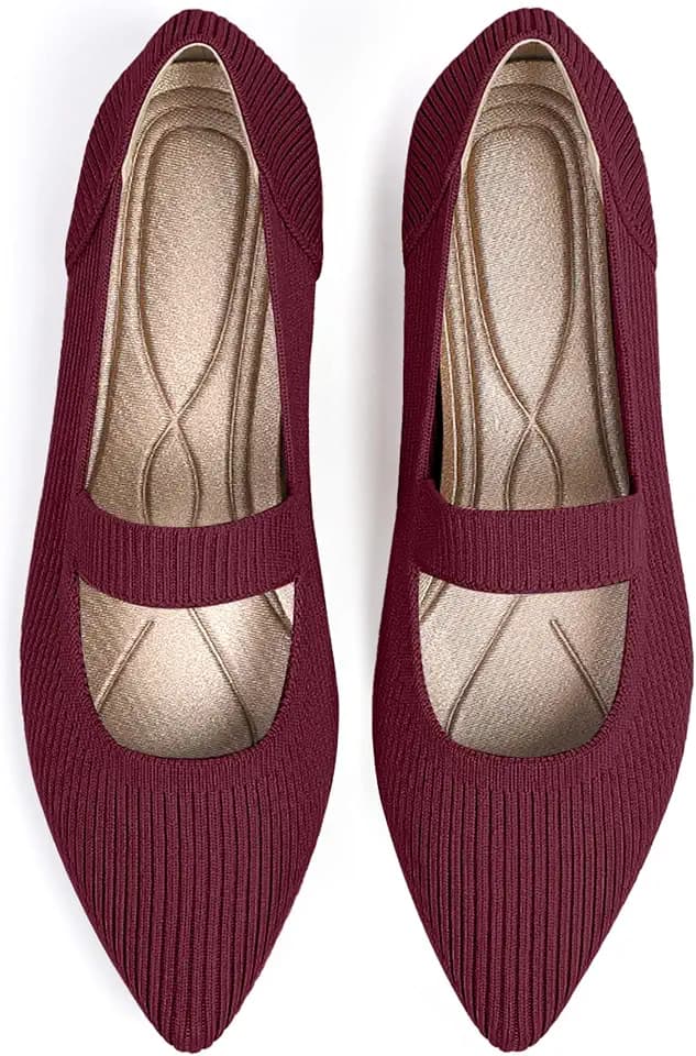TINGRISE Women's Flats Shoes Pointed Toe Knit Washable Ballet Comfortable Dressy Mary Jane Flat