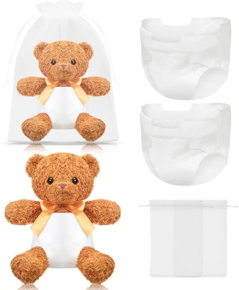 Seenelling 2 Sets Bear Diaper Changing Baby Shower Game Kit, Brown