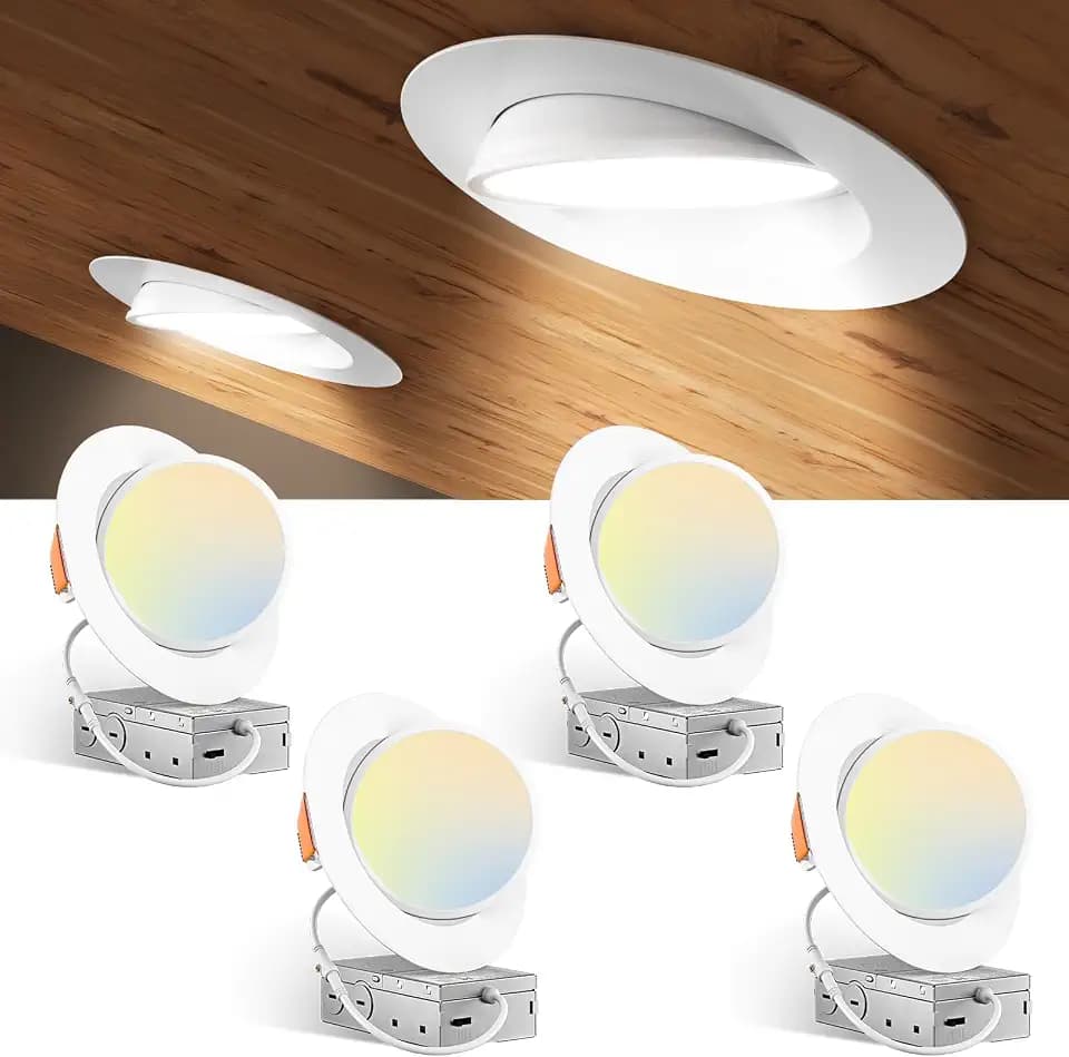 Amico 4 Pack 6 Inch 5CCT Gimbal LED Recessed Ceiling Light