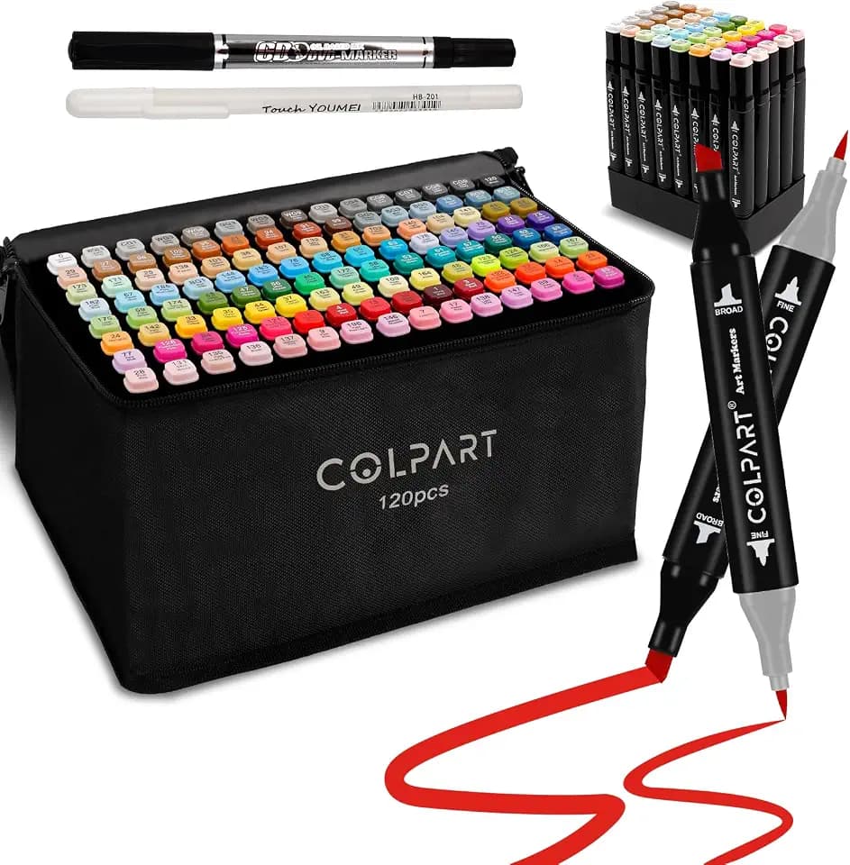 colpart 120 Colors Alcohol Markers, Brush Dual Tip Markers with Case