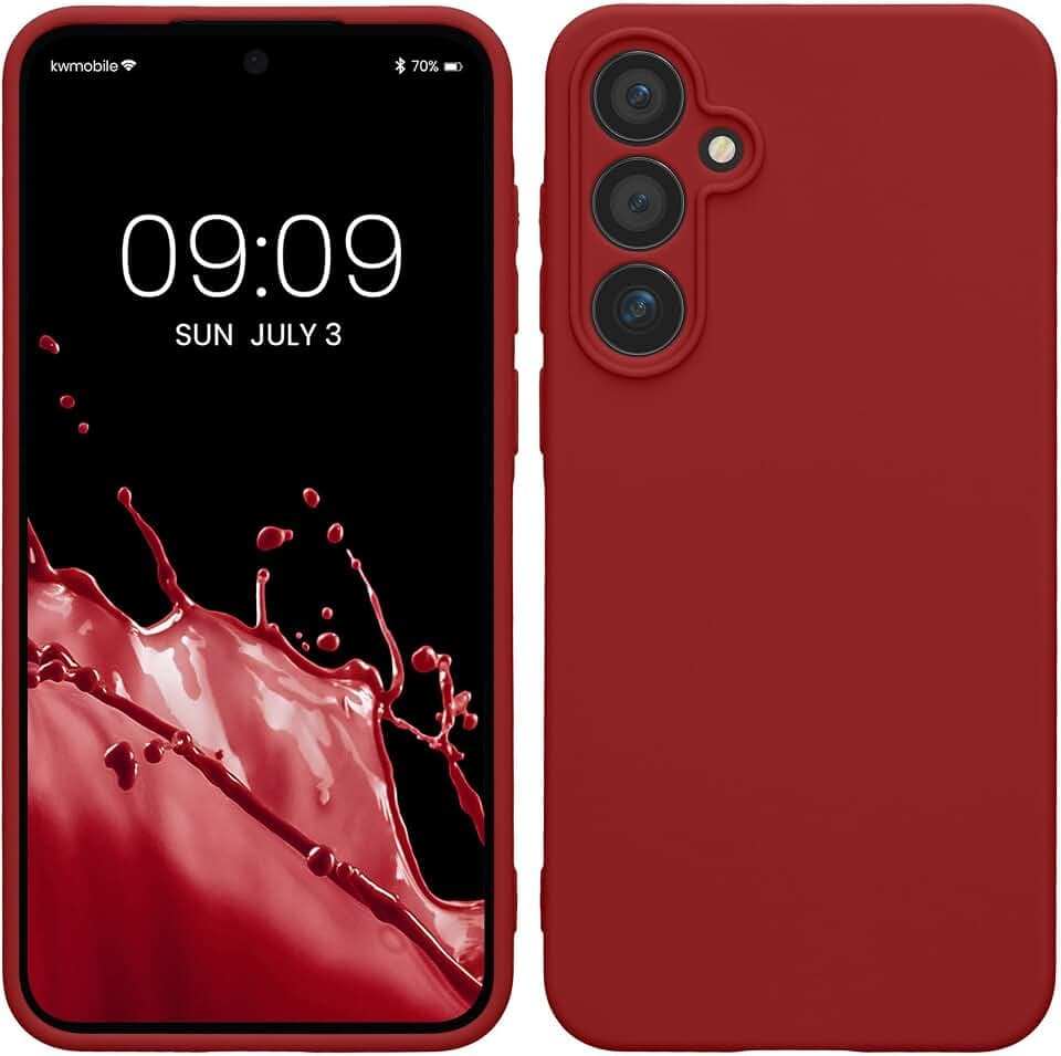 kwmobile Handyhülle für Samsung Galaxy A55 5G Hülle - weiches Handy Silikon Case - Schutzhülle Cover - Rhabarber Rot