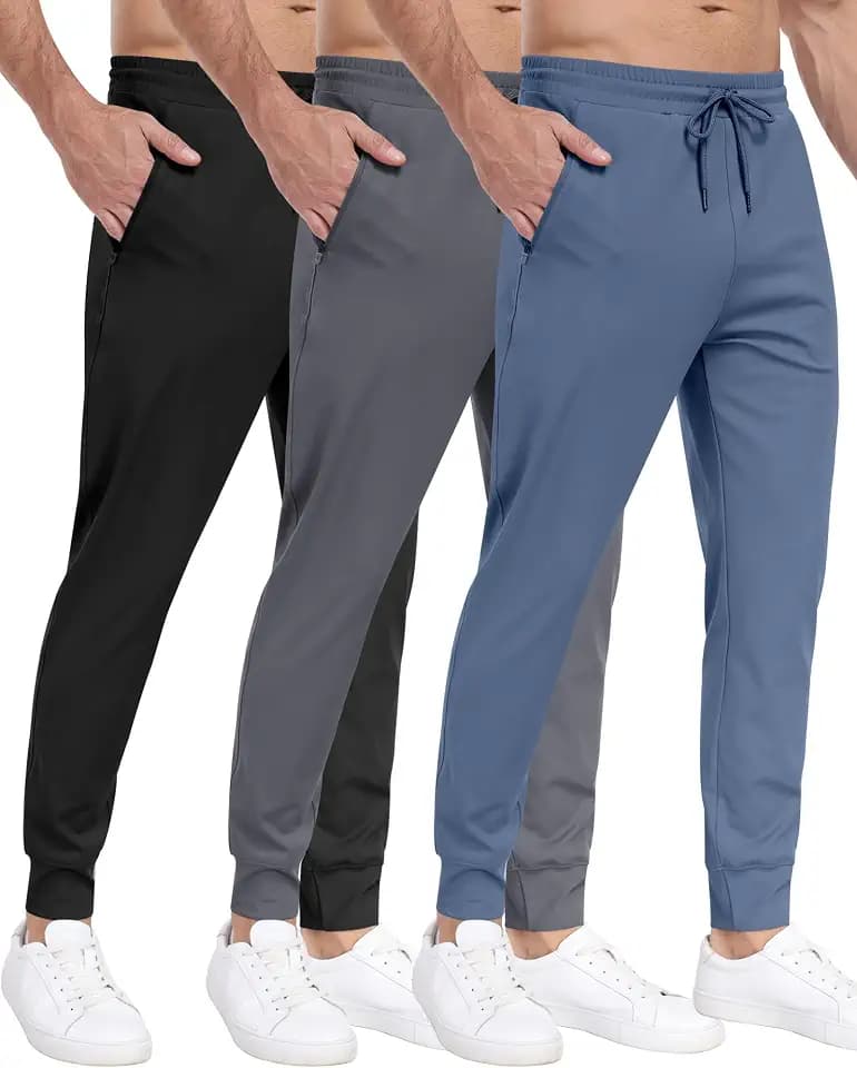 PARISDIARY 3 Pack Men's Sweatpants with Zipper Pockets,Workout Gym Traning Track Joggers Pants for Men Running Jogging Pants