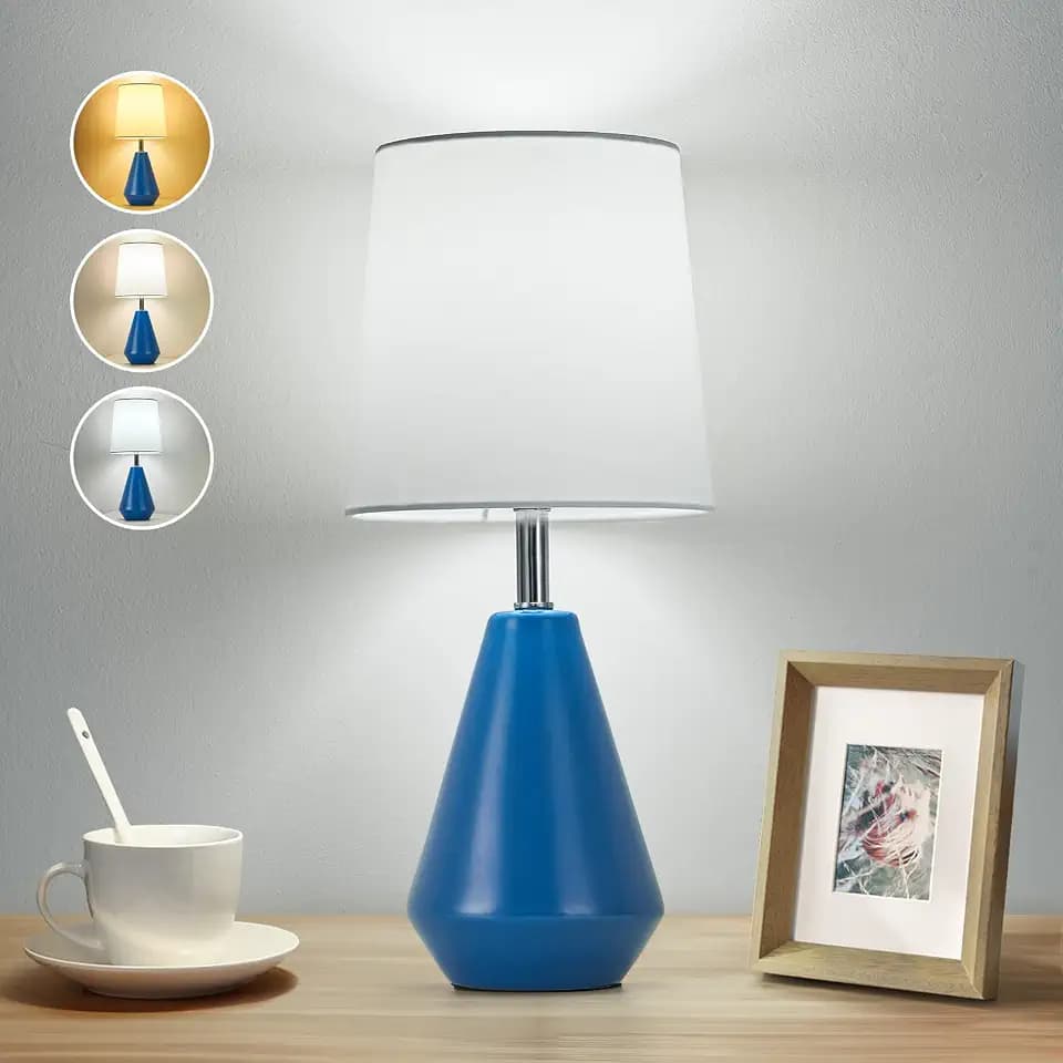 bdayanx15.5" Small Ceramic Table Lamp with 3 ColorTemperatures for Bedroom