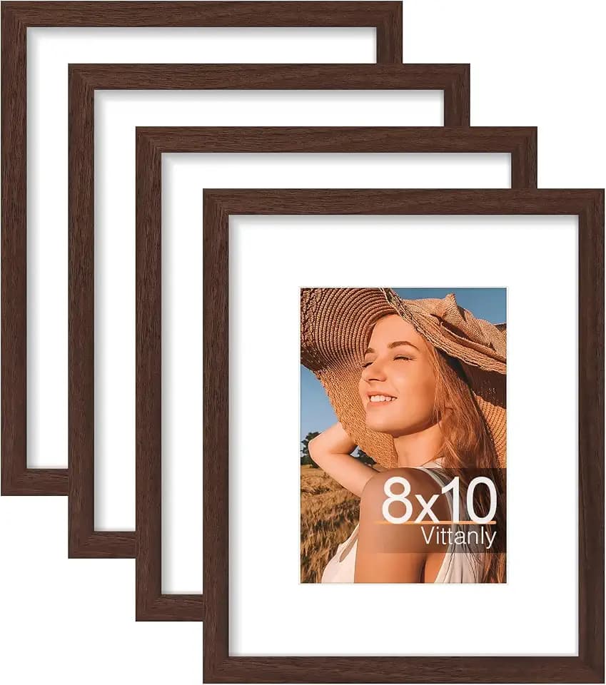 Vittanly 8x10 Picture Frames Set of 4, for Wall or Tabletop Display, Brown