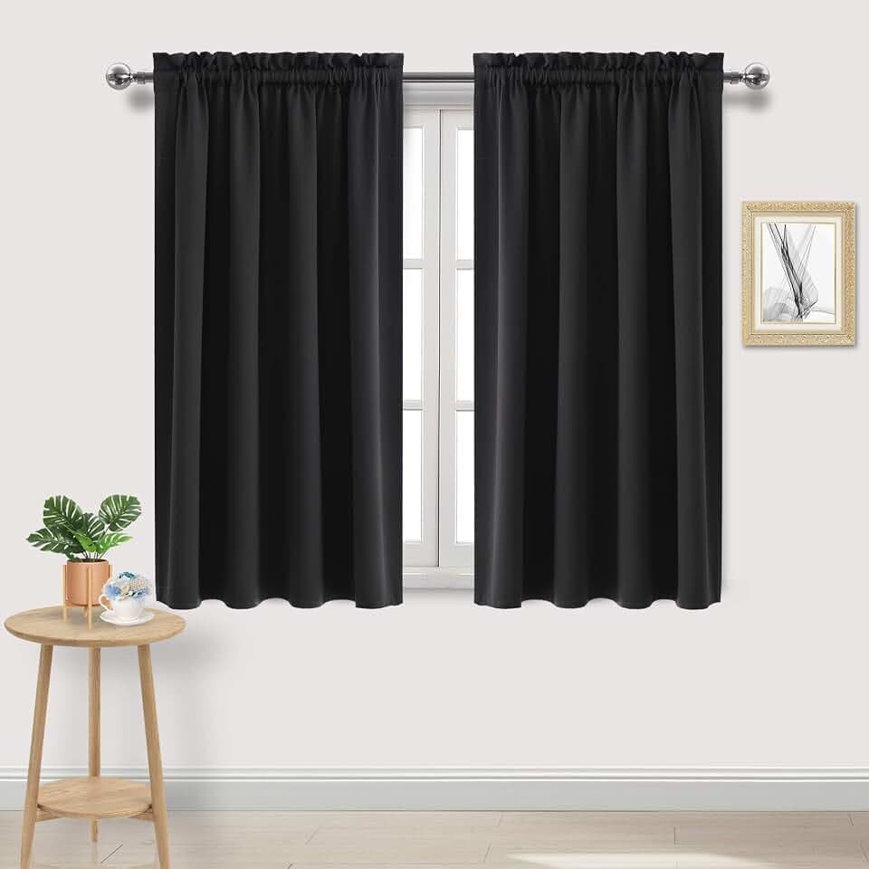 DWCN Blackout Curtains for Bedroom Living Room 52 x 45 Inch Long Black