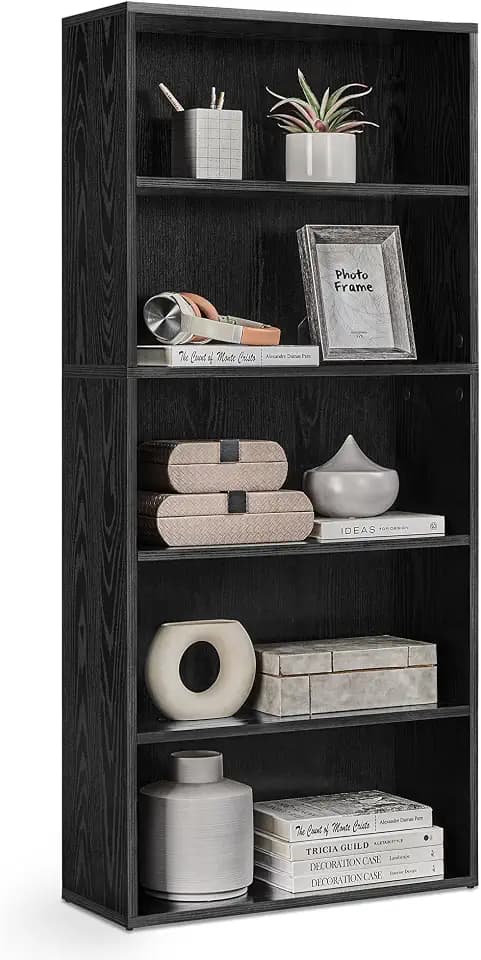 VASAGLE Bookshelf, 23.6 Inches Wide, 5-Tier Open Bookcase with Adjustable Storage Shelves, Floor Standing Unit, Ebony Black ULBC165T56