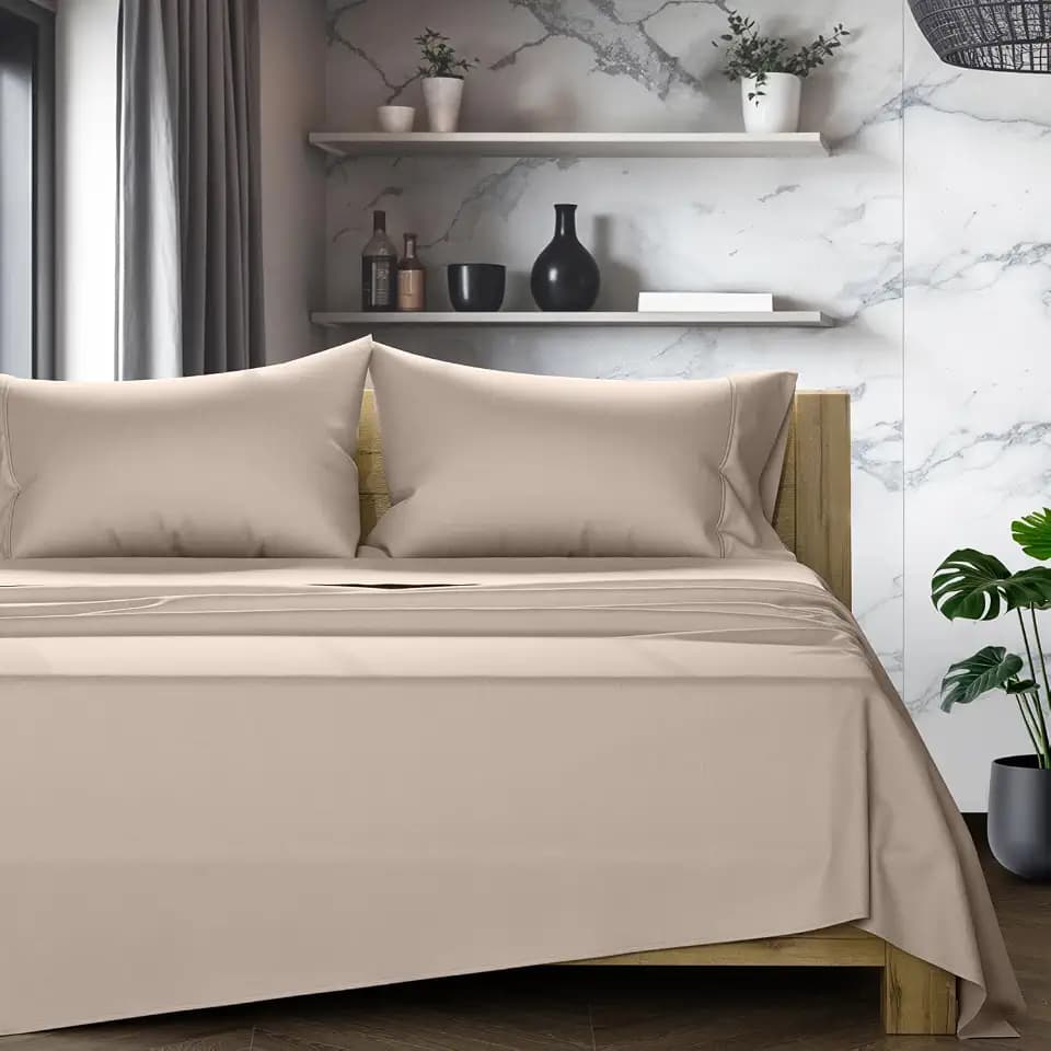 TEXAS LINEN CO. 1200 Series Egyptian Cotton Sheets Queen Size Silver Stripe