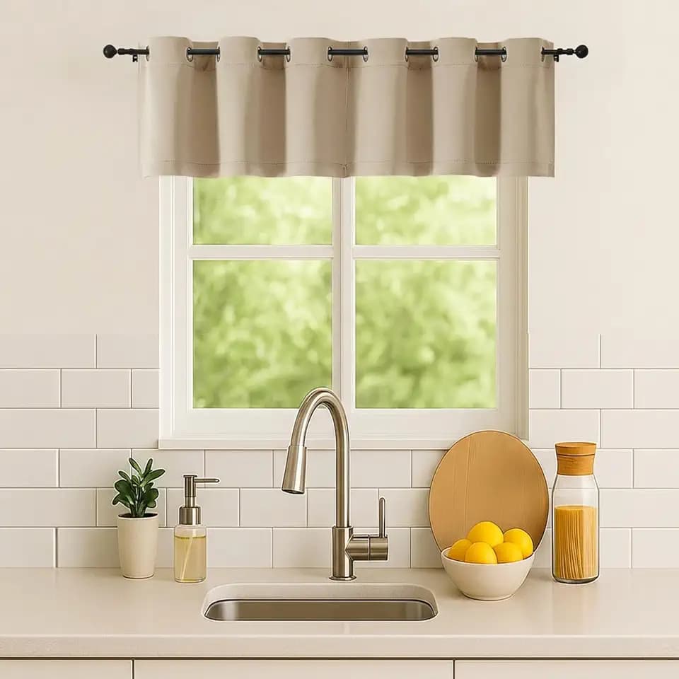 Simplebrand Biscotti Beige Window Valance for Kitchen 14 Inches Long 2 Panels Set, Room Darkening Valance Curtains for Living Room, Short Privacy Kitchen Curtains for Bedroom Kids Room, 40Wx14L