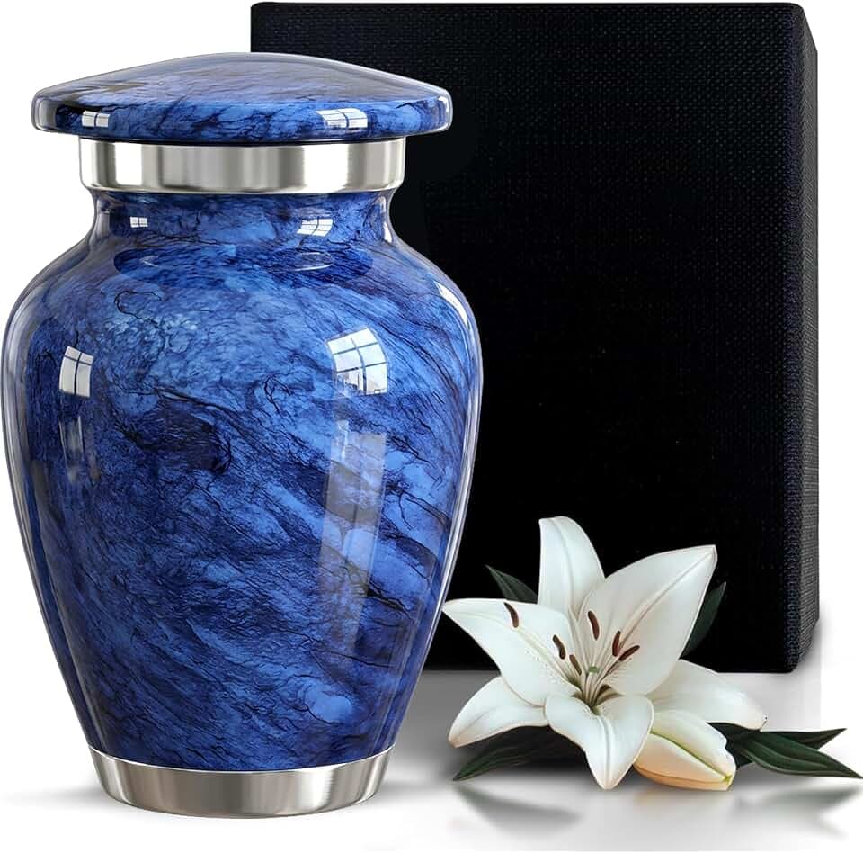 Small Urn for Ashes Male & Female – Mini Cremation Urns for Human Ashes Keepsake – Little Miniature Ash Urn for Mom & Dad – Tiny Decorative Memorial Keepsake for Loved Ones (Blue, Small)