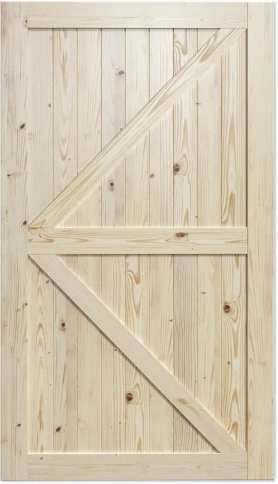 SmartStandard 48in x 84in Sliding Barn Wood Door Pre-Drilled Ready to Assemble, DIY Unfinished Solid Spruce Wood Panelled Slab, Interior Single Door Only, Natural, K-Frame (Fit 8FT Rail)