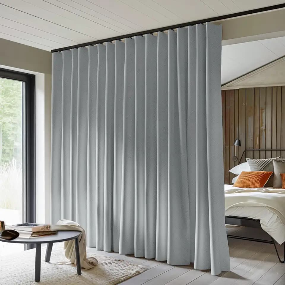 MaKefeile Room Divider Curtains Total Blackout Privacy Curtain Panel Room Thermal Insulated Noise Reduction Curtains for Bedroom Window Living Room Ceiling Track Curtain W 15 ft × H 8 ft Grey
