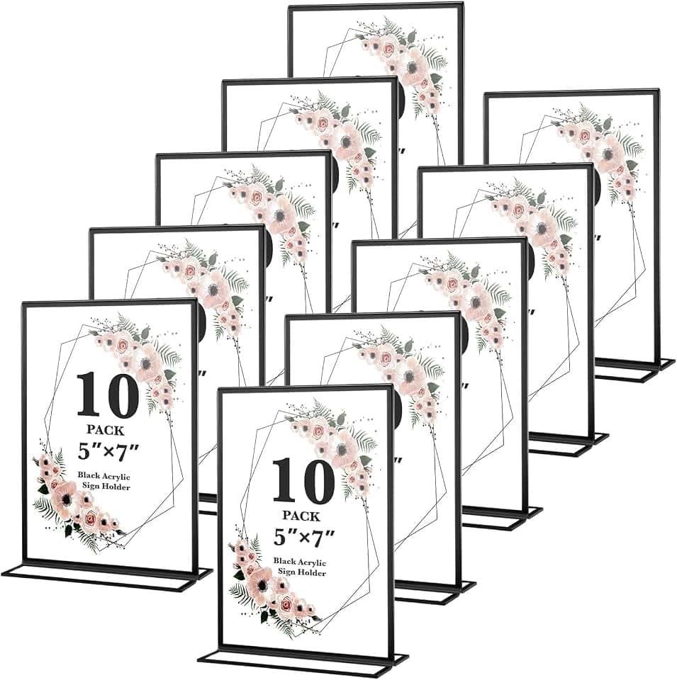 10 Pack 5x7 Acrylic Sign Holders Black Wedding Table Numbers Frames
