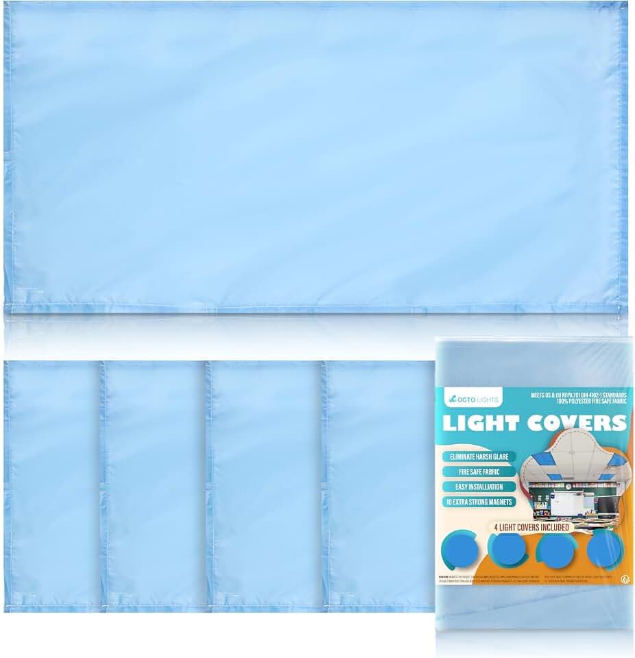 Fluorescent Light Covers for Ceiling Lights Classroom Magnetic Blue 4pk