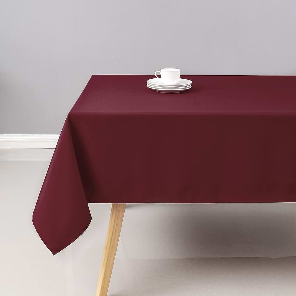 Wewoch Burgundy Rectangle Tablecloth Water Resistant Washable Polyester Table Cloth for Dining,Kitchen, Parties Weddings and Outdoor Use 60 Inch by 84 Inch