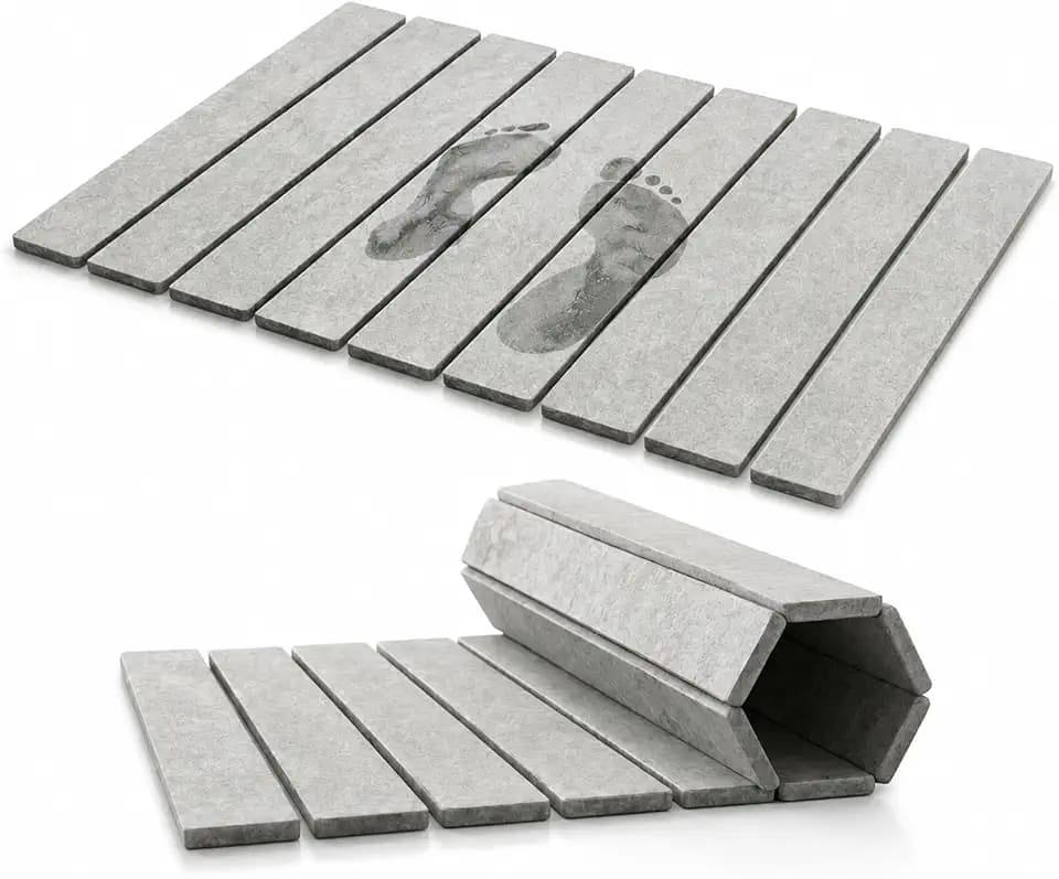 Foldable Stone Bath Mat for Bathroom 23.2 x 15.3 inch– Diatomaceous Earth Shower Mat, Quick Dry Diatomite Floor Mat, Non Slip Absorbent Bathroom Drying Mat