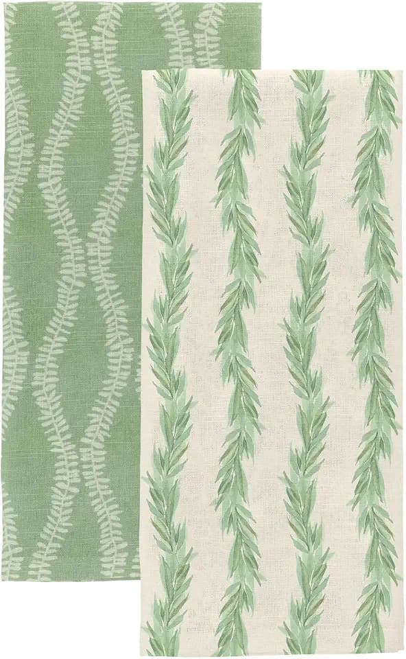 Boston International Dish Towel Set of Two Cotton Tea Towels, 28" x 18", Leaf and Stem