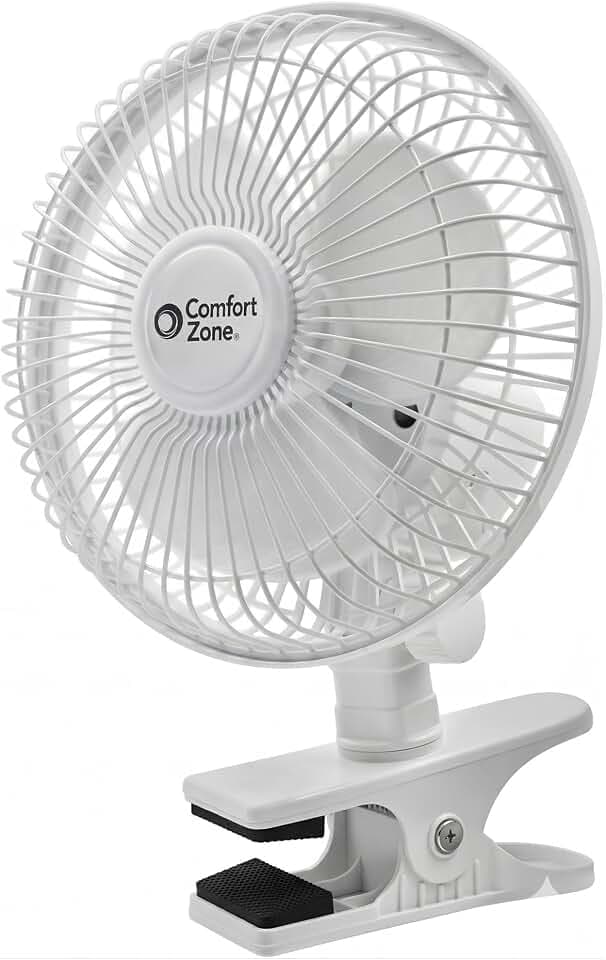 Comfort Zone Portable Clip on Fan with Fully Adjustable Tilt, Electric, 6 inch, Quiet, Indoor, 2 Speed, Mini Desk Fan, Table Fan, Airflow 6.53 ft/sec, Ideal for Home, Bedroom, Dorm & Office, CZ6C
