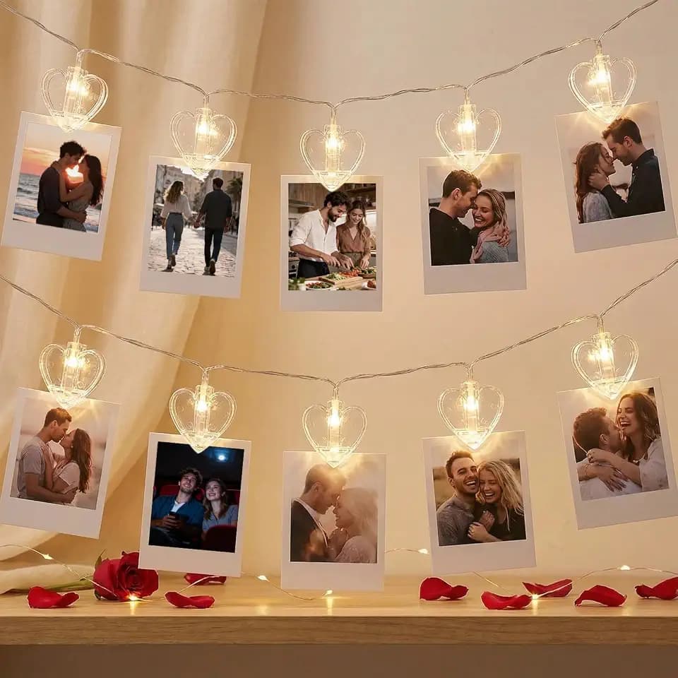 9.85Ft 20 Heart-Shaped Photo String with Clips for Hanging Pictures