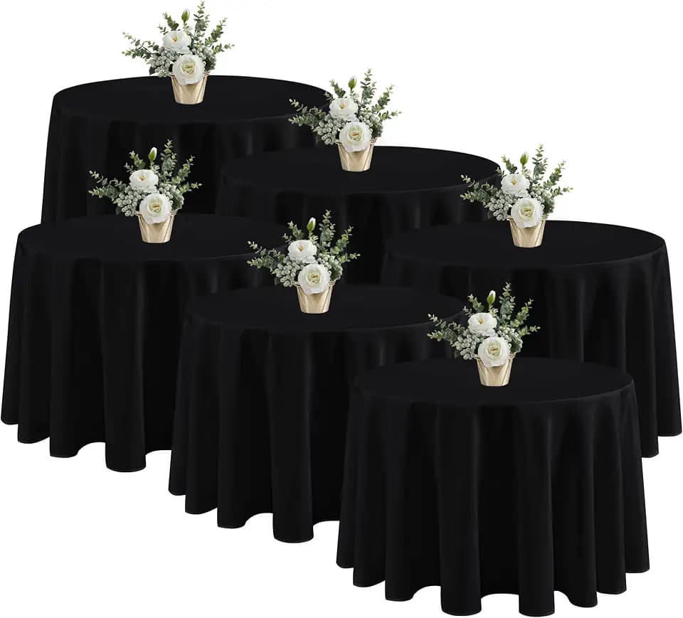 Fitable 6 Pack Black Round Tablecloths 120 Inch for 48"-96" Tables